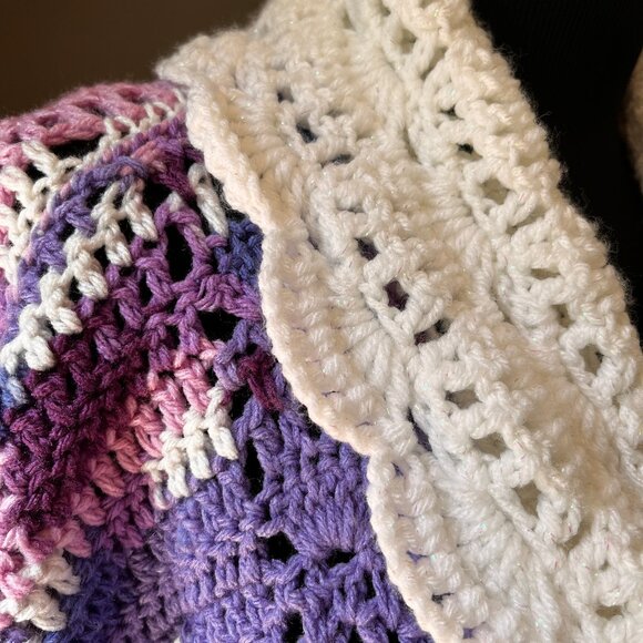 Crochet Granny Core Hand Knit Cardigan Sweater Purple M/L Cottage Fairy Girly - Picture 9 of 11